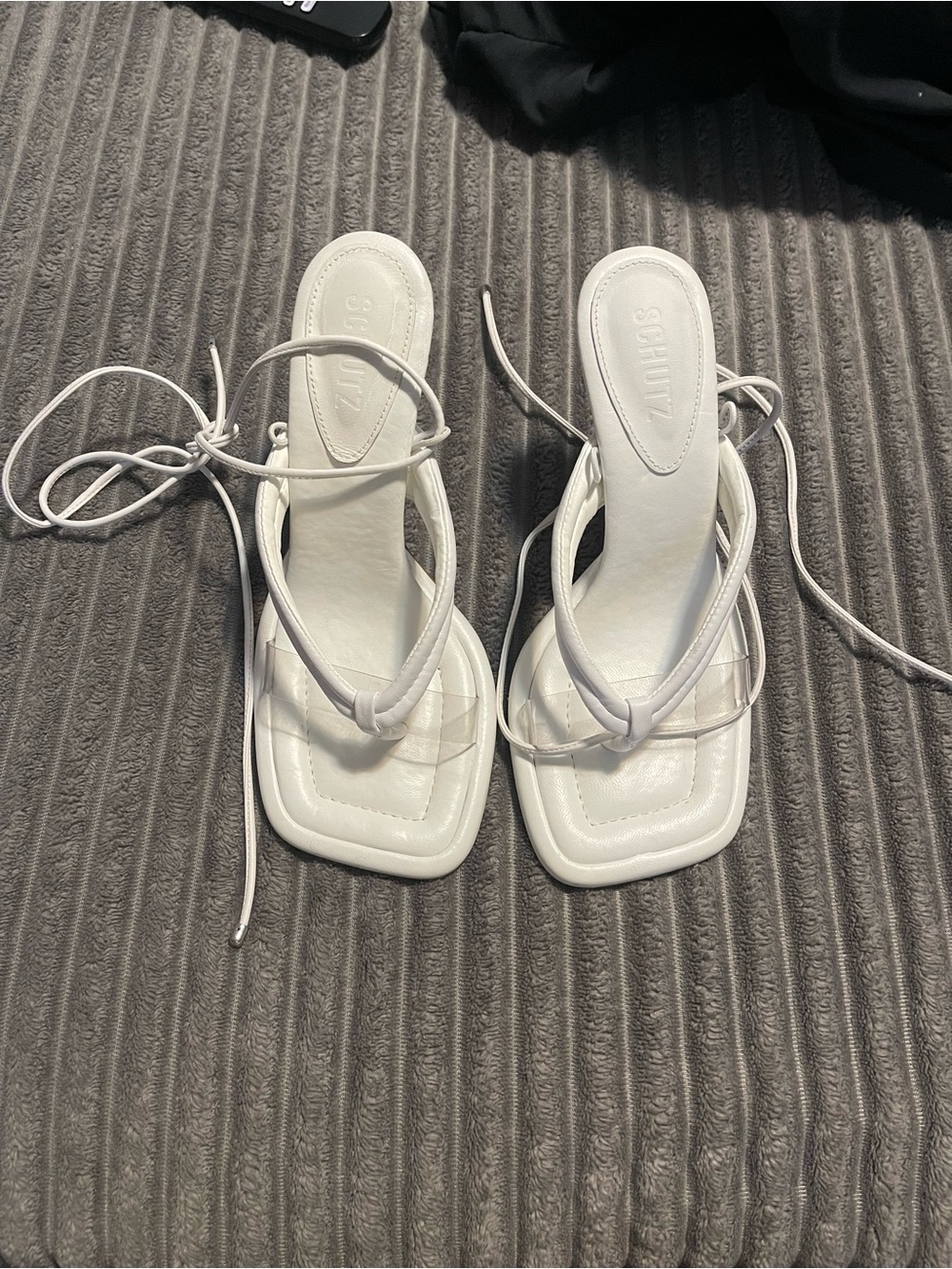 SCHUTZ White Square-Toe Lace-Up Sandals